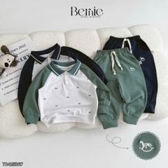 Set bộ polo dài tay raplang phối màu họa tiết in tràn dễ thương kèm quần dài cho bé trai size 1 đến 7 tuổi BERNIE T0425B67