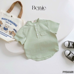 Áo sơ mi cổ trụ cho bé trai tay ngắn phối túi ngực nhiều màu size 9 tới 28kg BERNIE P1124A93