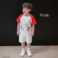 Set bộ tay ngắn raplang cho bé trai áo thun cotton họa tiết Happy Dog và quần short đùi kaki 1 đến 7 tuổi BERNIE H0625B01