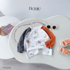 Set bộ thun cotton tay raplang dài phối màu cho bé trai họa tiết in tràn kèm quần dài 9 tới 28kg BERNIE T0725B52