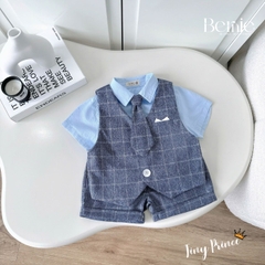  Set bộ vest gile công tử 4CT cho bé trai áo sơ mi tay ngắn phối gile kẻ kèm quần và cà vạt 1 đến 6 tuổi BERNIE T0825B06