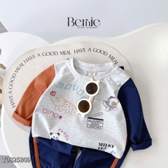 Set bộ thun cotton dài tay cho bé trai áo thun họa tiết hình in dễ thương kèm quần dài size 9 tới 28kg BERNIE T0825B09