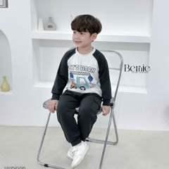 Set bộ thun cotton dài tay cho bé trai áo thun họa tiết hình in dễ thương kèm quần dài size 9 tới 28kg BERNIE H0725B70
