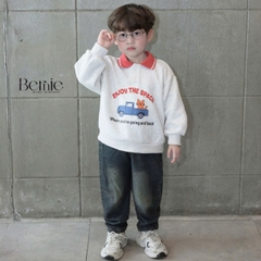Set bộ polo dài tay cho bé trai áo polo nỉ họa tiết Enjoy the space kèm quần jean dài size 9 tới 28kg BERNIE H0525B37