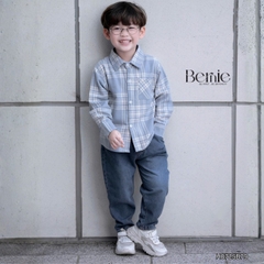 Set bộ bé trai áo sơ mi dài tay kẻ Coolboy kèm quần jean dài size 9 tới 28kg BERNIE H0725B79