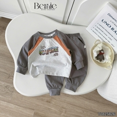 Set bộ thun cotton dài tay phối màu cho bé trai áo thun họa tiết hình in kèm quần dài size 9 tới 25kg BERNIE T0825B26