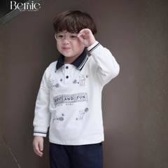 Set bộ polo bé trai dài tay áo polo cổ dệt họa tiết hình in kèm quần dài size 9 tới 25kg BERNIE H0725B65