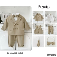 Set bộ vest hoàng gia 6 chi tiết dài tay màu nâu bé trai đi tiệc đi sự kiện size 9 tới 28kg BERNIE H0725B71