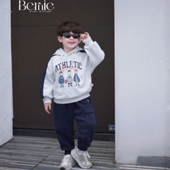 Set bộ nỉ 2 da tay dài áo hoodie phối màu kèm mũ họa tiết kèm quần dài đi chơi đi học 1 đến 7 tuổi BERNIE H0725B24