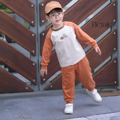 Set bộ thun dài tay áo raplang phối màu họa tiết thêu cún hello kèm quần dài size 9 tới 28kg BERNIE H0725B68