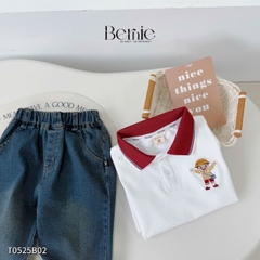 Set bộ polo tay dài áo polo cổ dệt họa tiết cậu bé kèm quần jean dài cho bé trai size 1 đến 7 tuổi BERNIE T0825B02