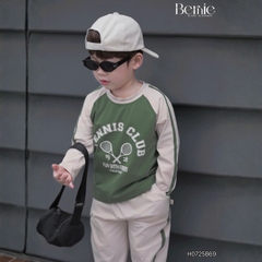 Set bộ bé trai áo thun cotton tay dài raplang phối màu họa tiết tennis thể thao kèm quần dài size 9 tới 28kg BERNIE H0725B69