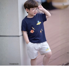 Set bộ cotton planet vũ trụ  rực rỡ sắc màu cho bé trai áo thun cotton họa tiết khám phá vũ trụ và quần short đùi 1 đến 7 tuổi BERNIE T1025B24Đ