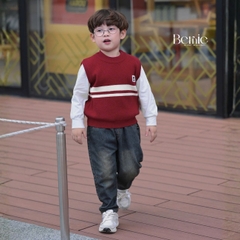 Áo gile len unisex bé trai bé gái 3 màu phối gấu phong cách hàn quốc cho bé trai 1 đến 7 tuổi BERNIE T1025A15