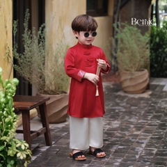 Áo dài bé trai kèm quần bé trai lụa gân màu đỏ màu vàng phối gấm rồng BERNIE bé từ 9 đến 24kg 22b490
