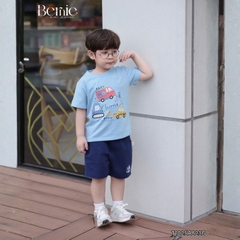 Set bộ tay ngắn họa tiết Car ô tô sắc màu cho bé trai áo thun cotton và quần short 1 đến 7 tuổi BERNIE T1025B23Đ