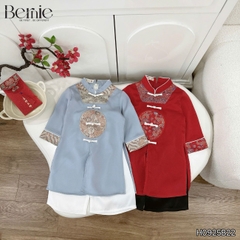 Set bộ áo dài bé trai kèm quần chất lụa phối họa tiết thêu gấm Phúc Lộc mặc Tết size 9 đến 25kg BERNIE H0925B22