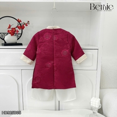 Set áo dài bé trai kèm quần chất lụa vân gỗ họa tiết thêu Hạc xuân mặc Tết size 9 đến 25kg BERNIE H0925B09