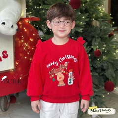 Áo Noel màu đỏ áo thun Giáng sinh dài tay phối sừng tuần lộc 3D trên vai cho bé trai bé gái size 1 đến 7 tuổi BERNIE H1025A45