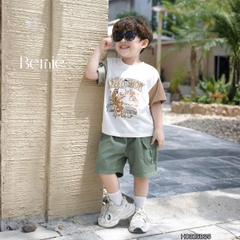 Set bộ tay ngắn phối màu họa tiết hoạt hình Motor City cho bé trai kèm quần short size 9 tới 28kg BERNIE H0325B35