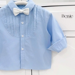 Set sơ mi dài tay màu xanh cho bé trai công tử có nơ mặc thôi nôi sinh nhật sự kiện 1 đến 7 tuổi BERNIE H1025B26Đ