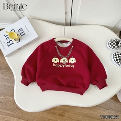 Áo thun Sweater màu đỏ áo thun dài tay hoạ tiết in gấu Happy today cho bé trai bé gái size 10 tới 30kg BERNIE T1025A73