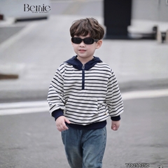 Áo hoodie dài tay unisex kẻ ngang phối mũ và dây kéo cho bé trai bé gái size 9 tới 28kg BERNIE T1025A35Đ
