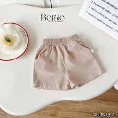 Quần sooc đùi linen kaki mềm bé trai bé gái unisex màu trắng nâu be BERNIE phong cách hàn quốc 7kg đến 30kg