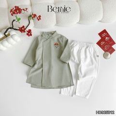 Set áo dài cách tân kèm quần cho bé trai chất lụa vân Thiên tử mặc Tết size 9 đến 25kg BERNIE H0925B11