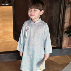 Set áo dài cách tân màu đỏ xanh bé trai Uy Vân gấm vân cát size 9 đến 25kg BERNIE T1025B01