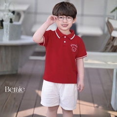 Set bộ polo tay ngắn cổ bo dệt họa tiết gấu kèm quần short kaki cho bé trai size 1 tới 7 tuổi BERNIE KIDS P0225A38