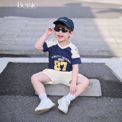 Set bộ thể thao phối màu tay ngắn họa tiết số 87 kèm quần short cho bé trai size 9 tới 28kg BERNIE T1025B65Đ