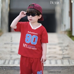 Set bộ thể thao phối màu tay ngắn họa tiết chữ kèm quần short viền cho bé trai size 9 tới 28kg BERNIE H0525B26