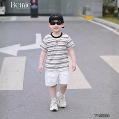  Set bộ kẻ ngang cho bé trai áo cotton tay ngắn đính tag kèm quần short kaki size 9kg tới 28kg BERNIE KIDS T1125B23