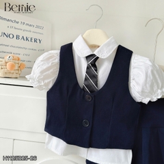 Set vest gile đồng phục đôi học sinh phong cách hàn quốc cho bé trai bé gái kèm cà vạt size 9 tới 28kg BERNIE H1125B25