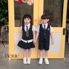Set vest gile đồng phục đôi học sinh phong cách hàn quốc cho bé trai bé gái kèm cà vạt size 9 tới 28kg BERNIE H1125B25