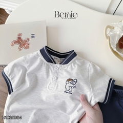 Set bộ tay ngắn áo cổ trụ họa tiết Gấu bóng chày kèm quần short bé trai size 9 tới 28kg BERNIE H1025B54