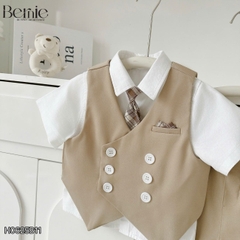 Set vest gile HOÀNG TỬ cúc trắng 5CT cho bé trai thôi nôi sinh nhật đi tiệc 1 đến 7 tuổi BERNIE H0625B11