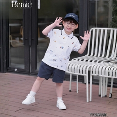 Set bộ Polo Xe tinh nghịch cho bé trai áo thun polo tay ngắn và quần short kaki size 9 tới 28kg BERNIE T1125B08Đ
