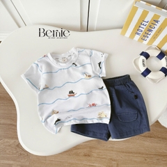  Set bộ Ocean áo thun tay ngắn họa tiết biển phối quần short kaki denim size 9kg tới 28kg BERNIE KIDS T1025B75
