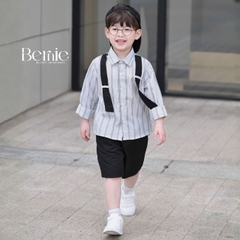 Set sơ mi dài tay phối sọc dây đai Urban bé trai phong cách công tử kèm quần dài BERNIE T1025B37Đ
