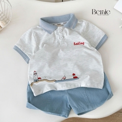 Set bộ polo đi biển cho bé trai áo thun polo tay ngắn và quần short jean size 9 tới 28kg BERNIE H1025B53