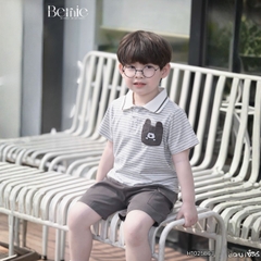 Set bộ polo tay ngắn cổ dệt họa tiết kẻ ghi phối túi ngực kèm quần short kaki size 1 đến 7 tuổi BERNIE H1025B63