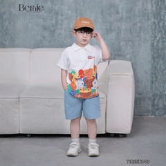Set bộ polo cho bé trai áo tay ngắn họa tiết Memorie đa sắc kèm quần short kaki size 9 đến 25kg BERNIE T1025B84Đ 
