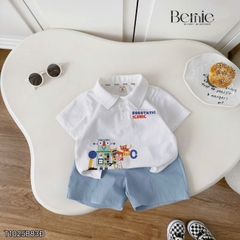 Set bộ polo tay ngắn cho bé trai họa tiết Robot hóm hỉnh kèm quần short kaki size 9 đến 25kg BERNIE T1025B83Đ 