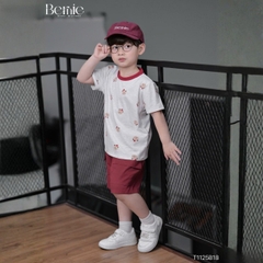 Set bộ thun tay ngắn họa tiết Gấu nhỏ vui nhộn kèm quần short kaki size 9 tới 28kg BERNIE T1125B18