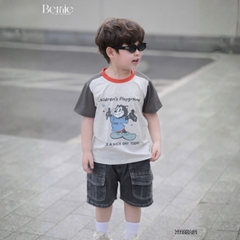 Áo thun cho bé trai tay ngắn phối màu họa tiết hoạt hình Happy size 9 tới 28kg BERNIE H1125A31