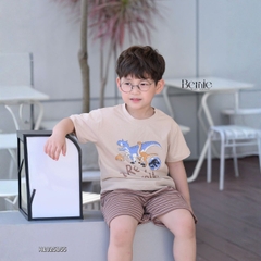 Set bộ thun cotton áo tay ngắn họa tiết khủng long Ready kèm quần short cho bé trai 1 đến 7 tuổi BERNIE H1025B55