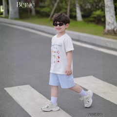  Set bộ cho bé trai áo thun tay ngắn họa tiết Happy Beach kèm quần short size 9 tới 25kg BERNIE T1225B17Đ