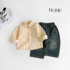 Áo sơ mi kẻ sọc dài tay phong cách STREET màu đỏ màu vàng màu xanh cho bé trai size 9kg tới 25kg BERNIE H1025B77Đ 